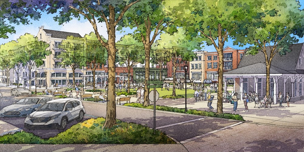 Graphic rendering of a park and parking lot in nolensville townsquare