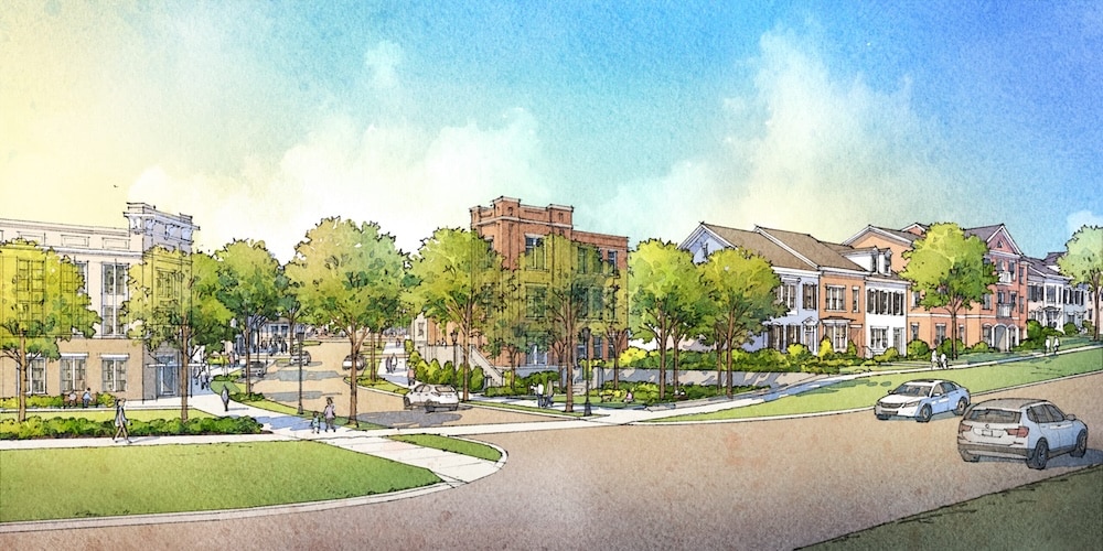 Graphic rendering of a street in nolensville townsquare